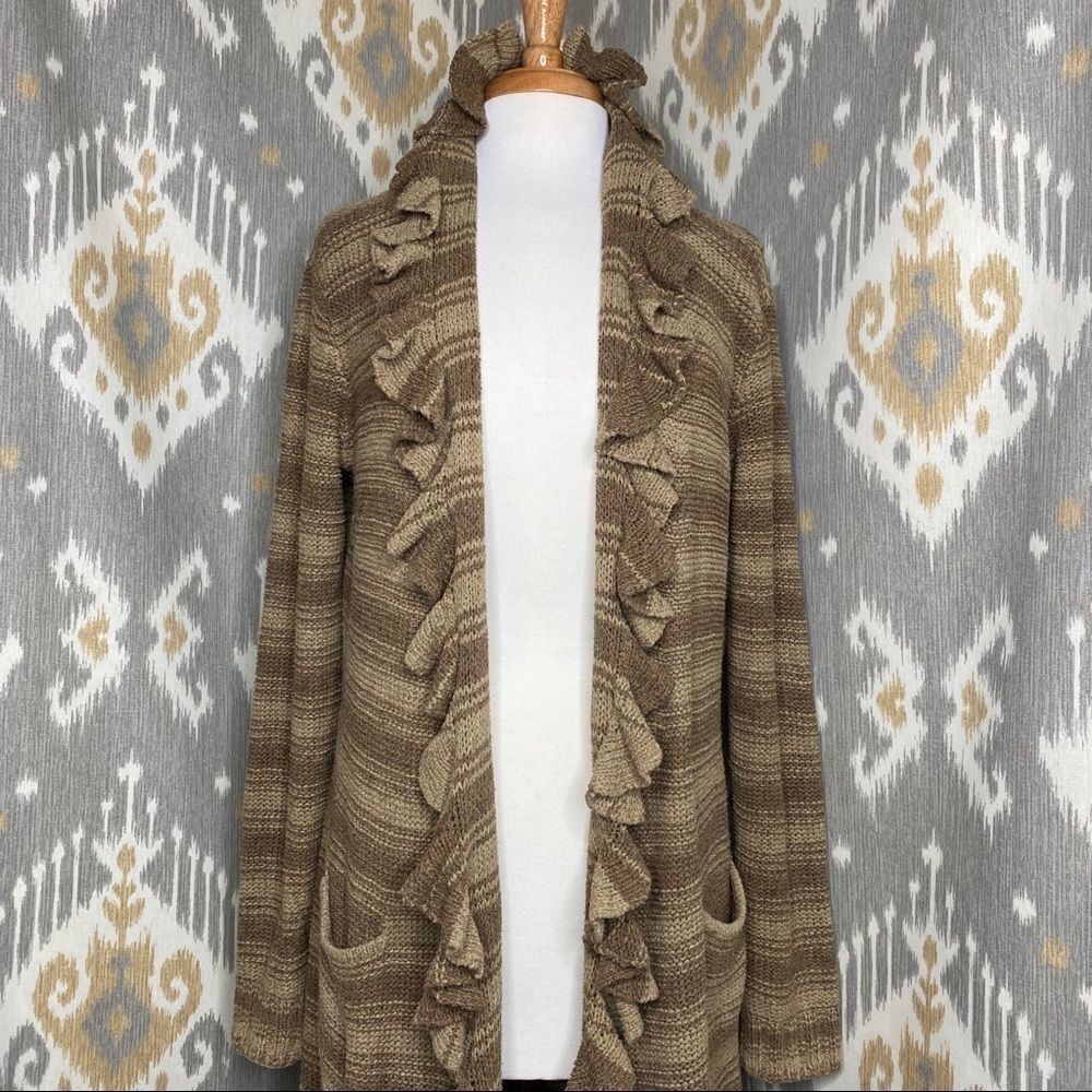 Ralph Lauren Olive Stripe Blanket Stitch Silk Hand Knit Ruffle CardiCoat - Picture 14 of 15